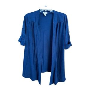 Route 66 Blue Open Front Cardigan, Short Sleeve, Large